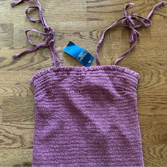 Abercrombie Tank Top Women XS Crop Smocked Ivory Cami Tube Tie Dusty Red Pink - Picture 2 of 5